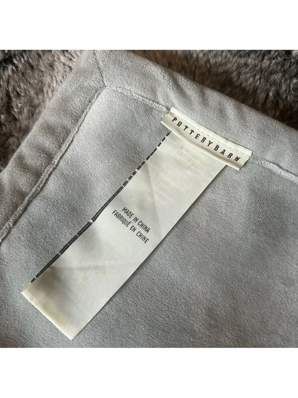 Pottery Barn Faux Fur Striped Throw Cover Cozy Winter Gray Black Heavy